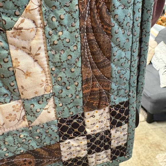 Elegant Green and Brown Patchwork Quilt Wall Hanging - Picture 10 of 10